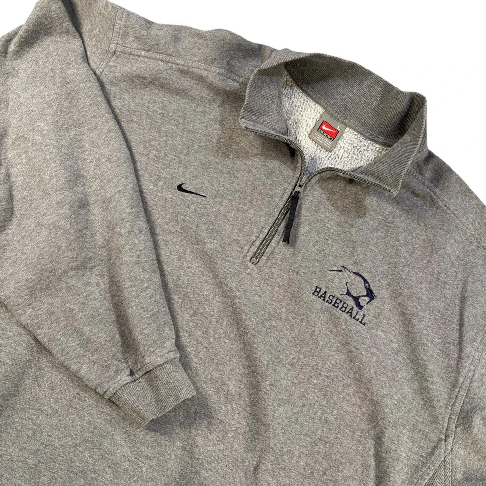 Nike Gray Sweatshirt Pullover Baseball Logo 1/4 Zip Long Sleeve Sz L Cougars